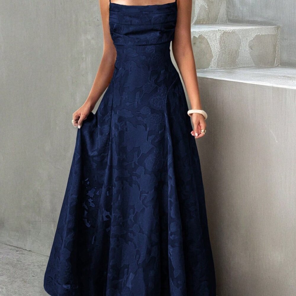 Navy Blue Elegant Lace-Up Women's Lace Dress - Picture 5 of 7